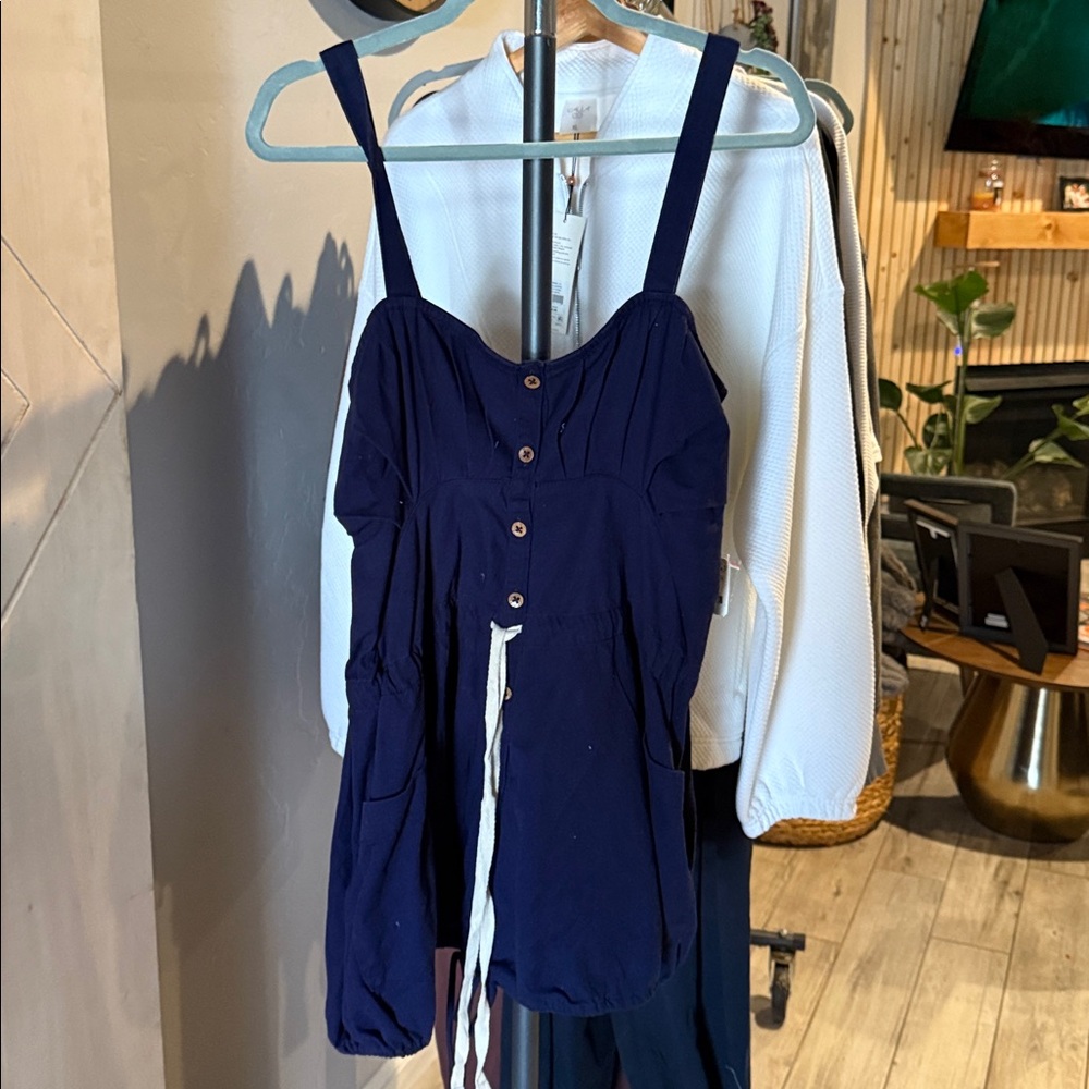 Free People Navy Blue Button-Front Dress